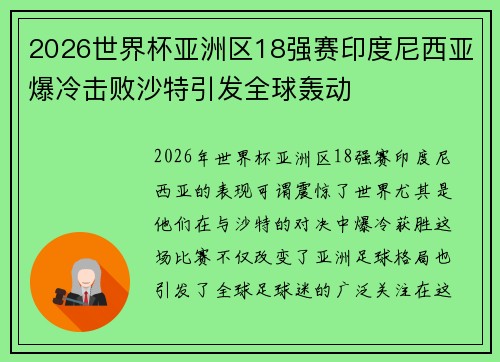 2026世界杯亚洲区18强赛印度尼西亚爆冷击败沙特引发全球轰动